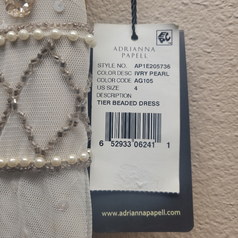 NWT - Adrianna Papell Ivory Tier Beaded Dress - Picture 5 of 7